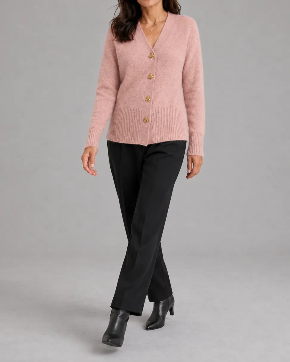 V-Neck Heart Button Front Knit Cardigan
