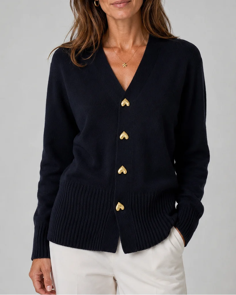 V-Neck Heart Button Front Knit Cardigan