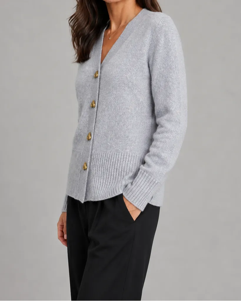V-Neck Heart Button Front Knit Cardigan