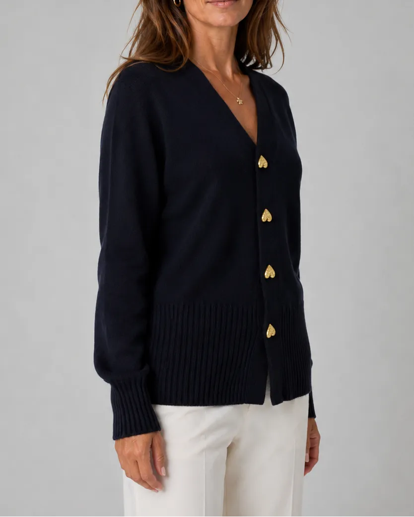 V-Neck Heart Button Front Knit Cardigan