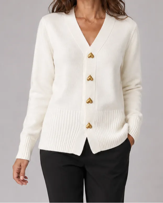 V-Neck Heart Button Front Knit Cardigan