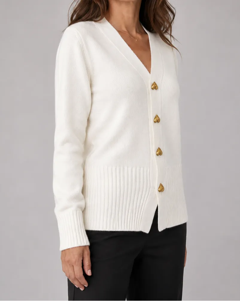 V-Neck Heart Button Front Knit Cardigan