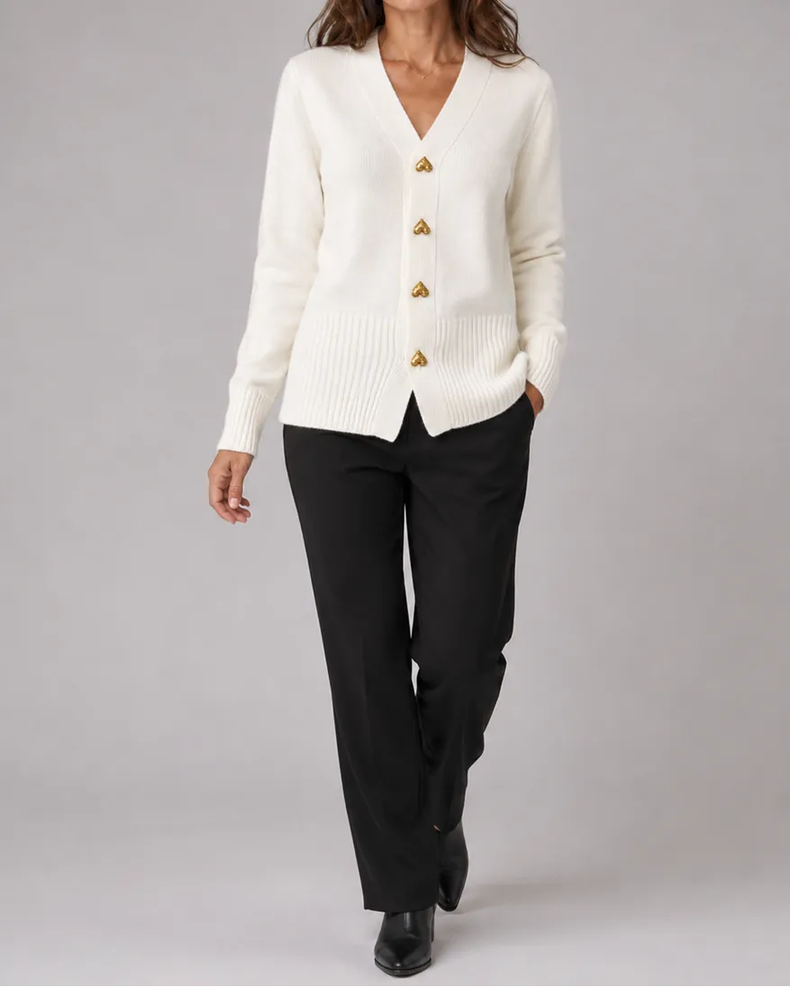 V-Neck Heart Button Front Knit Cardigan