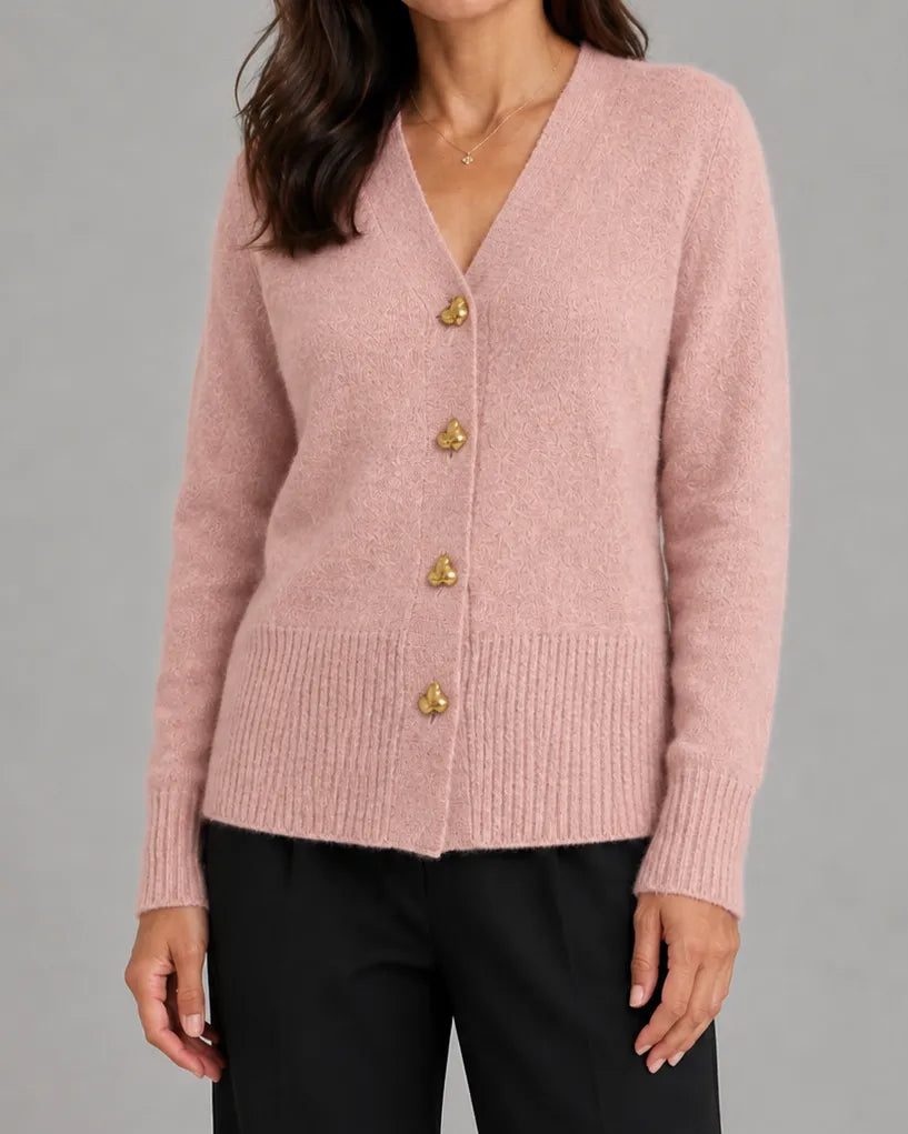 V-Neck Heart Button Front Knit Cardigan