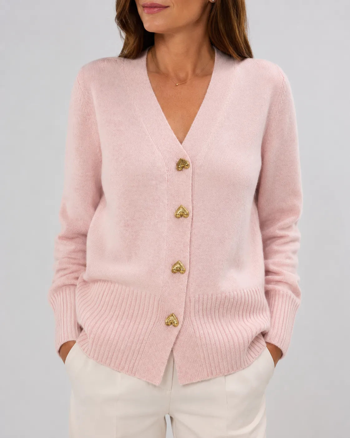 V-Neck Relaxed Knit Cardigan with Heart Buttons