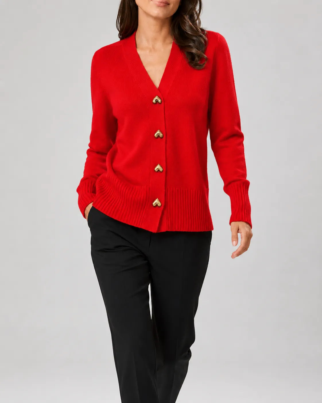 V-Neck Relaxed Knit Cardigan with Heart Buttons