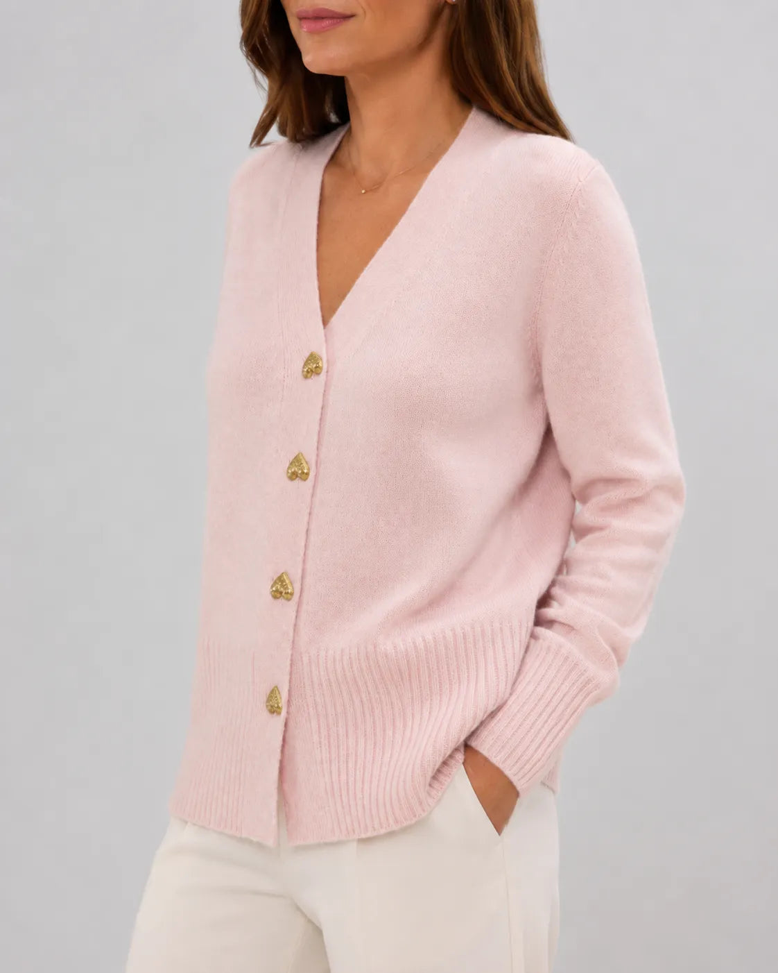 V-Neck Relaxed Knit Cardigan with Heart Buttons