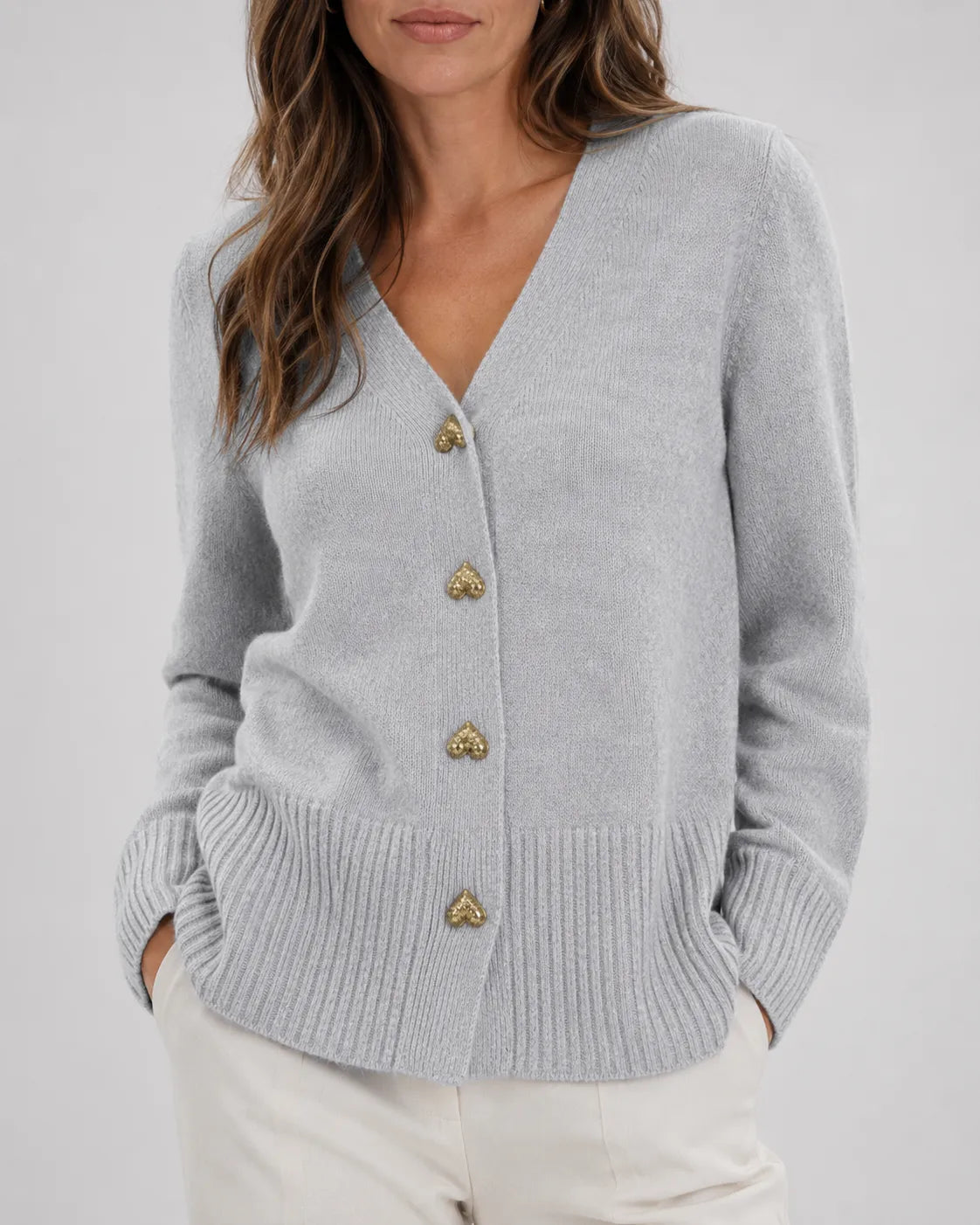 V-Neck Relaxed Knit Cardigan with Heart Buttons