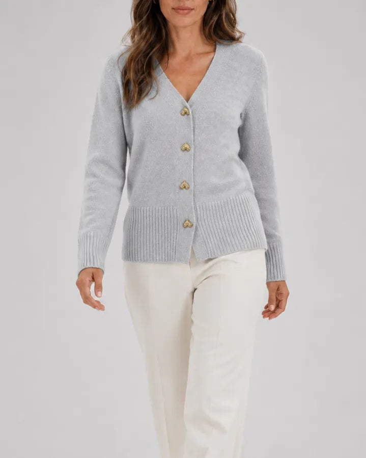 V-Neck Relaxed Knit Cardigan with Heart Buttons