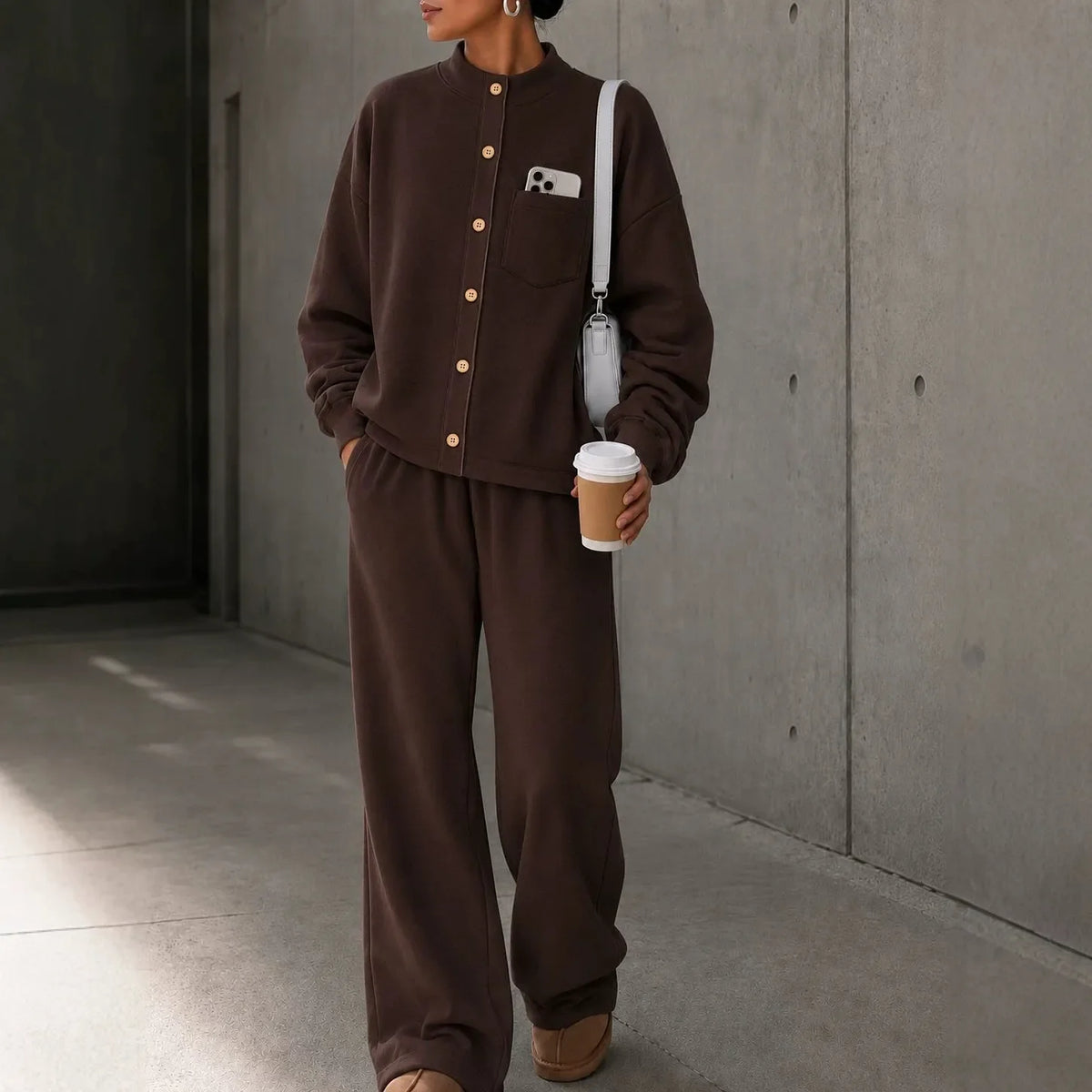 Women's Casual Fleece Autumn Two-Piece Set | Loose Wide-Leg Tracksuit