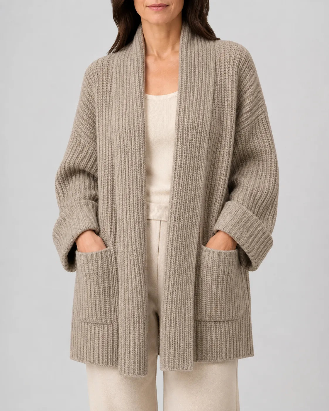 Women's Chunky Ribbed Knit Longline Cardigan with Pockets