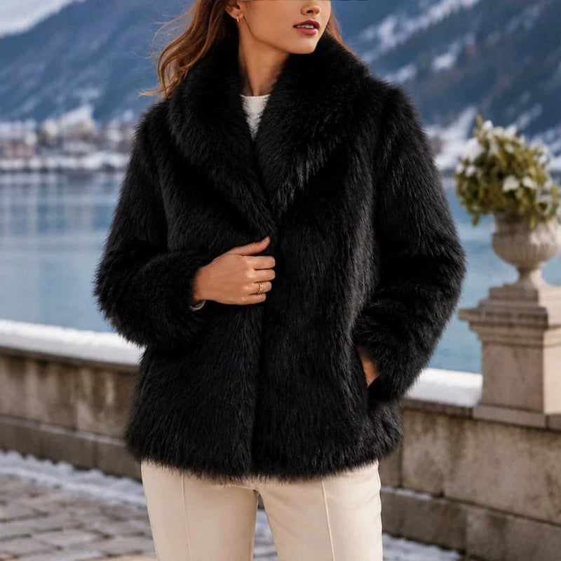 Women's Faux Fur Notch Lapel Winter Coat | Elegant Warm Long Outerwear