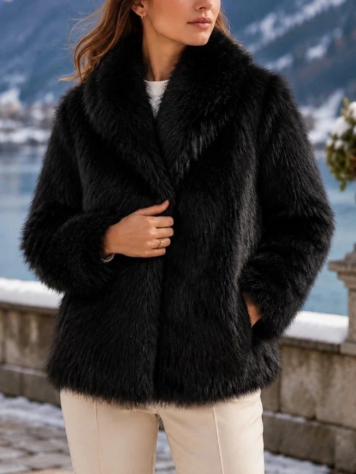 Women's Faux Fur Notch Lapel Winter Coat | Elegant Warm Long Outerwear
