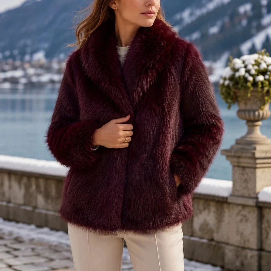 Women's Faux Fur Notch Lapel Winter Coat | Elegant Warm Long Outerwear