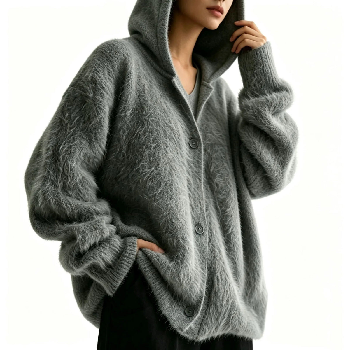 Women's Faux Mink Hooded Cardigan | Casual Loose Autumn Sweater
