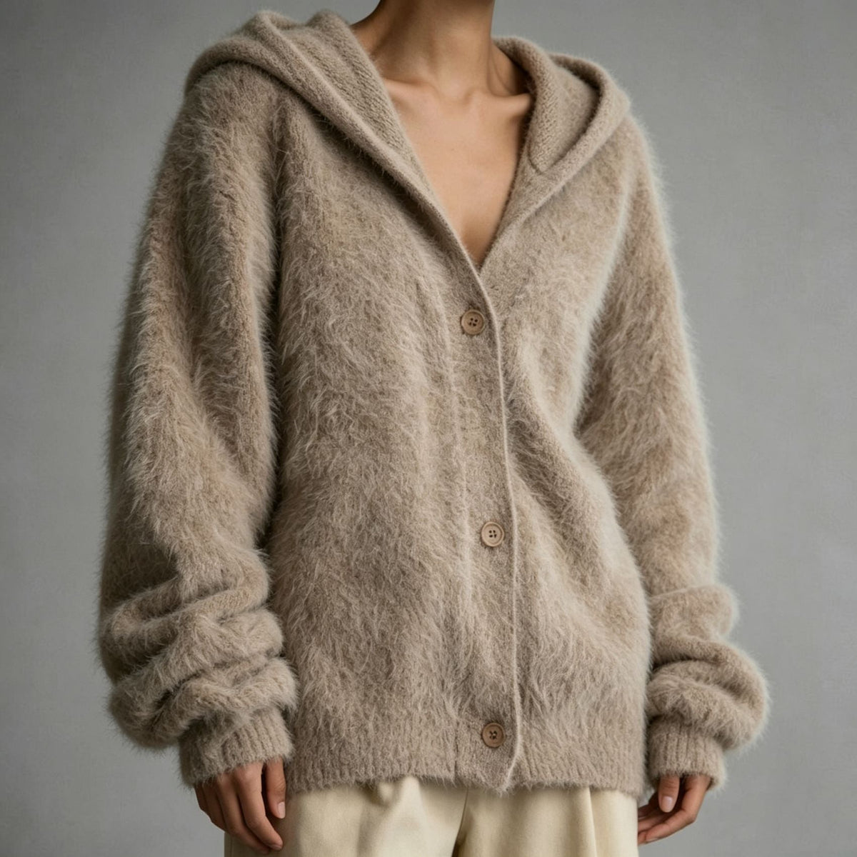 Women's Faux Mink Hooded Cardigan | Casual Loose Autumn Sweater