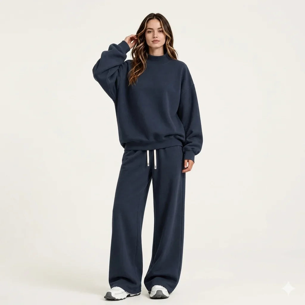 Women's Fleece Winter Sweatshirt Set | Casual Drawstring Tracksuit