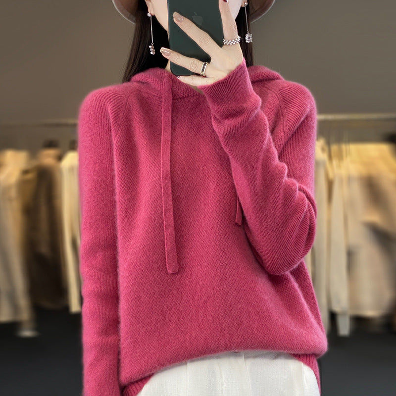 Women's Knit Autumn Hooded Sweater | Loose Pullover Hoodie