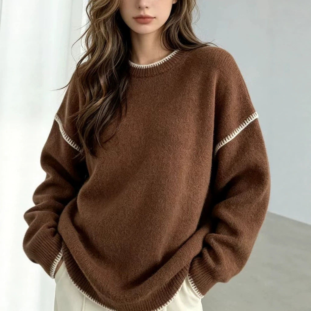 Women's Knit Autumn Sweater | Loose Crewneck Pullover