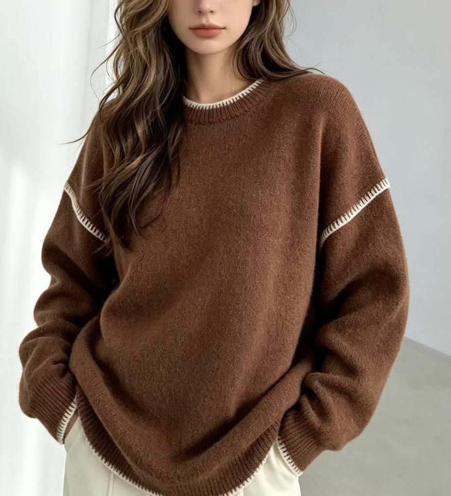 Women's Knit Autumn Sweater | Loose Crewneck Pullover