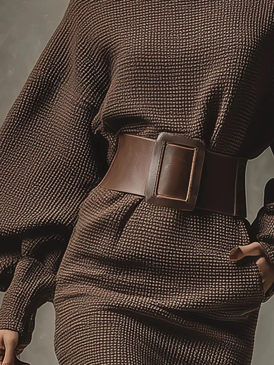 Women's Knit Autumn Sweater With Belt | Asymmetrical Slim Fit Pullover