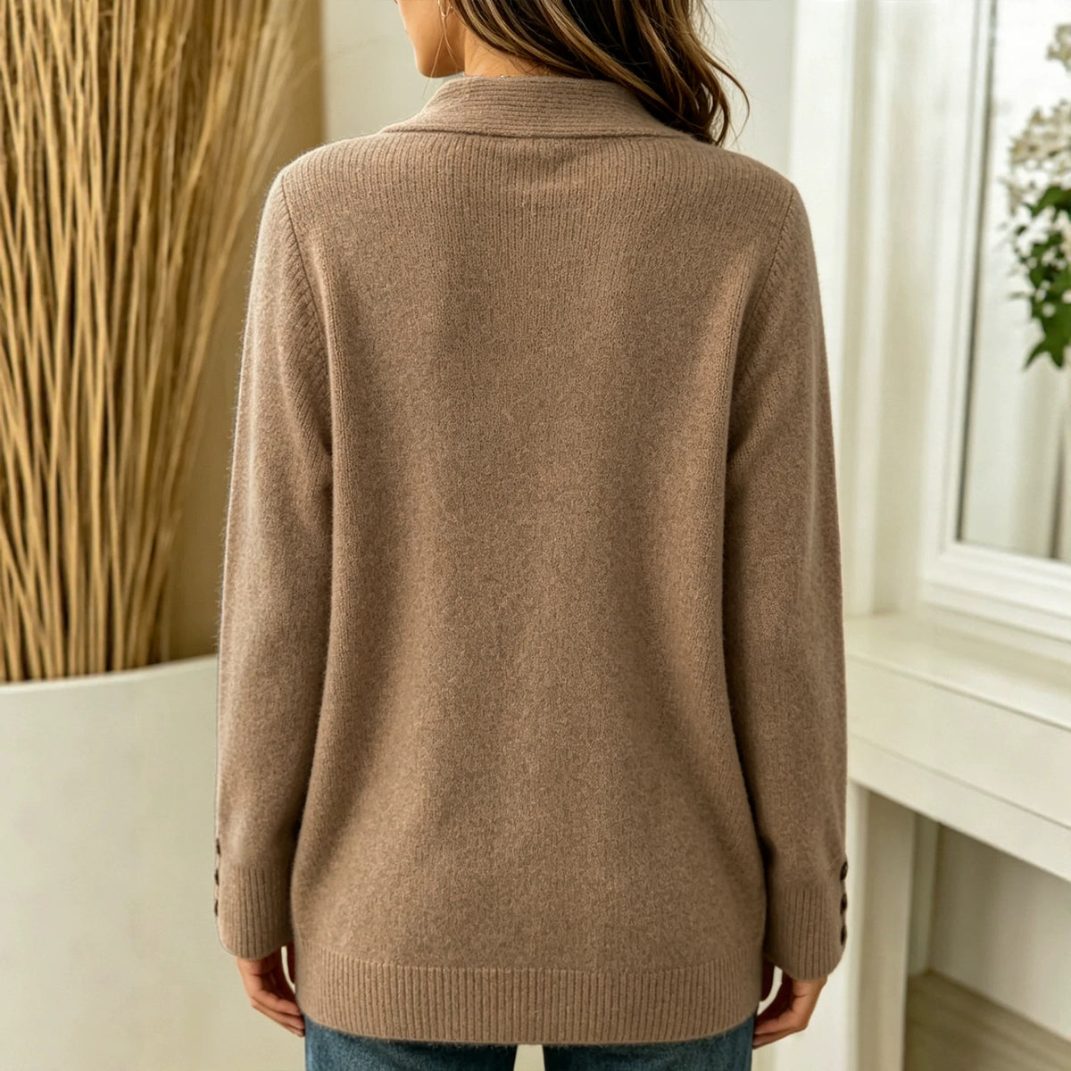 Women's Knit Autumn Winter Polo Sweater | Loose Long Sleeve Ribbed Pullover