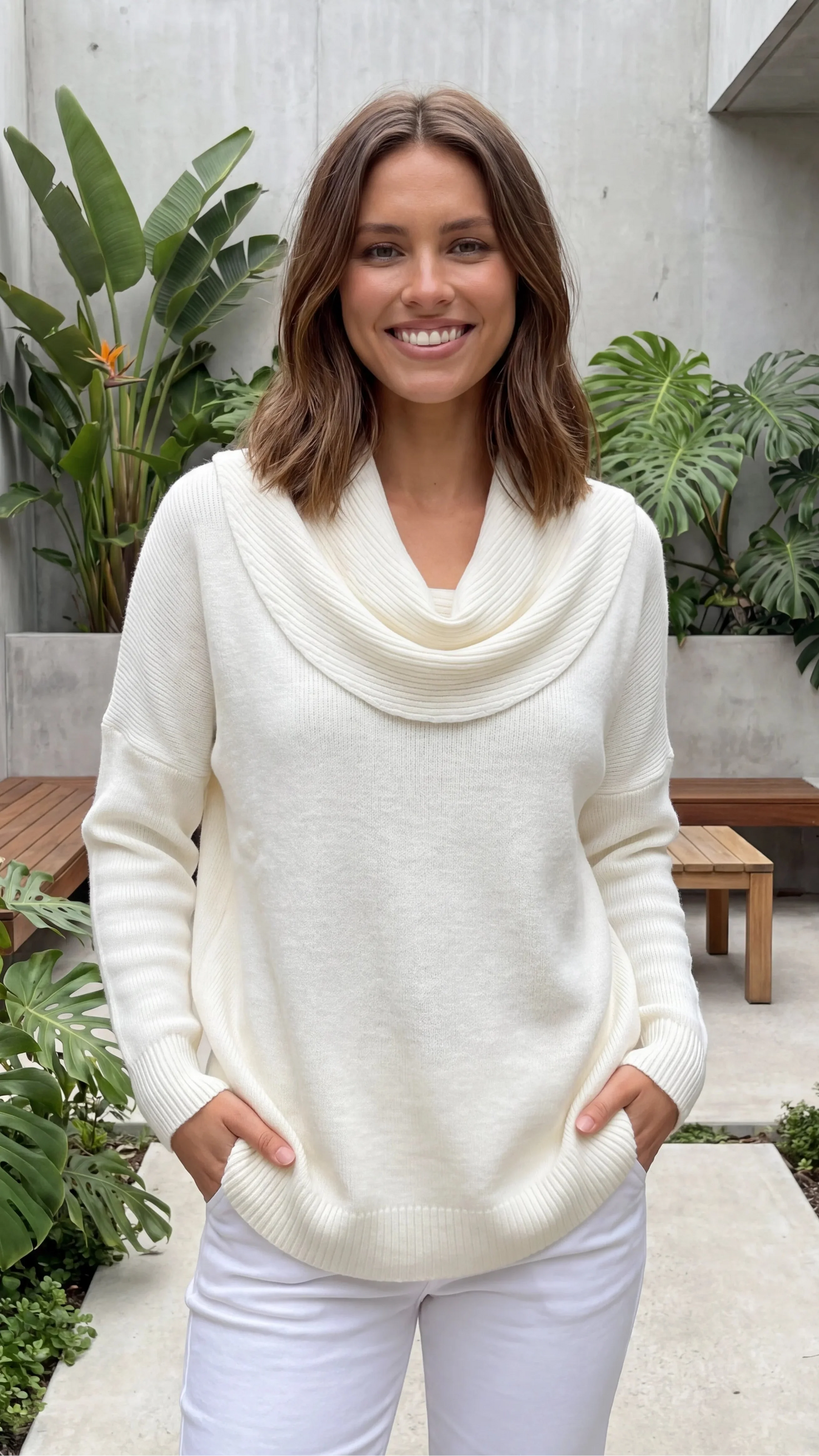 Women's Knit Cowl Neck Winter Jumper | Cozy Relaxed Pullover Sweater