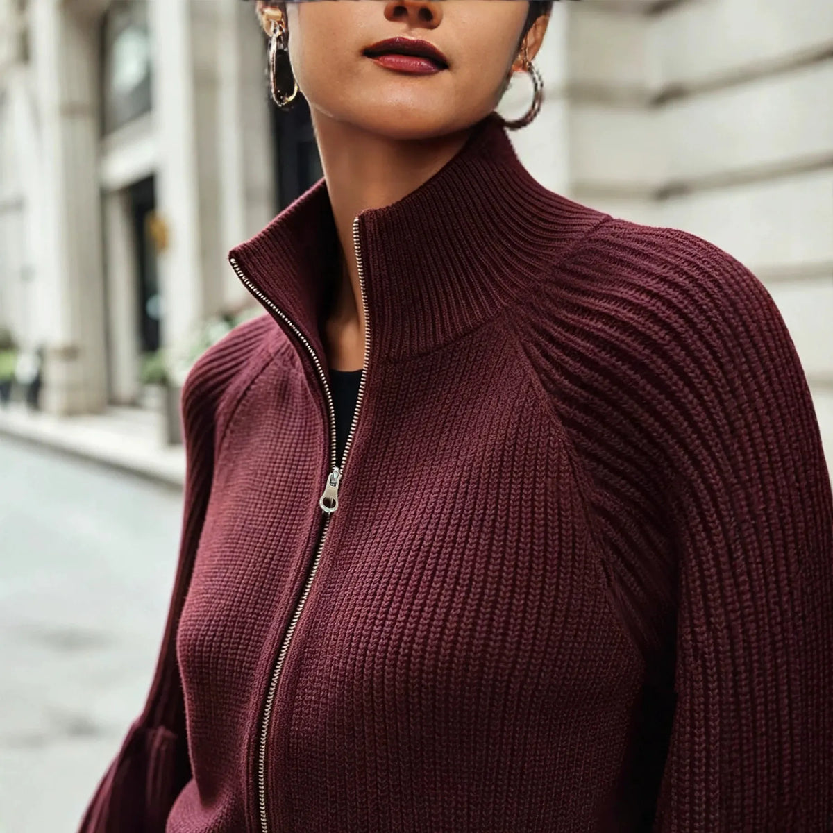 Women's Knit Winter Cardigan | Textured Zip-Up Jacket