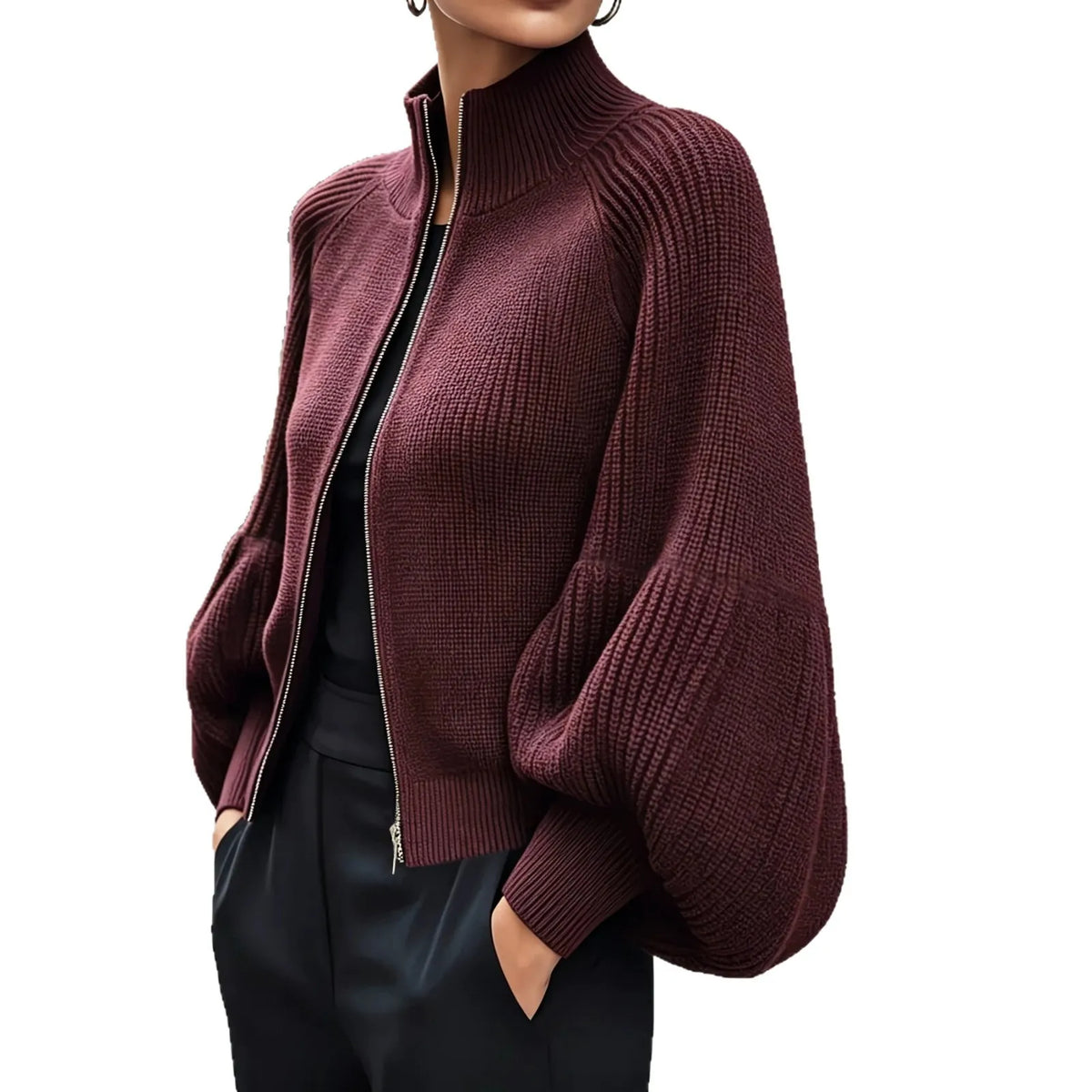 Women's Knit Winter Cardigan | Textured Zip-Up Jacket