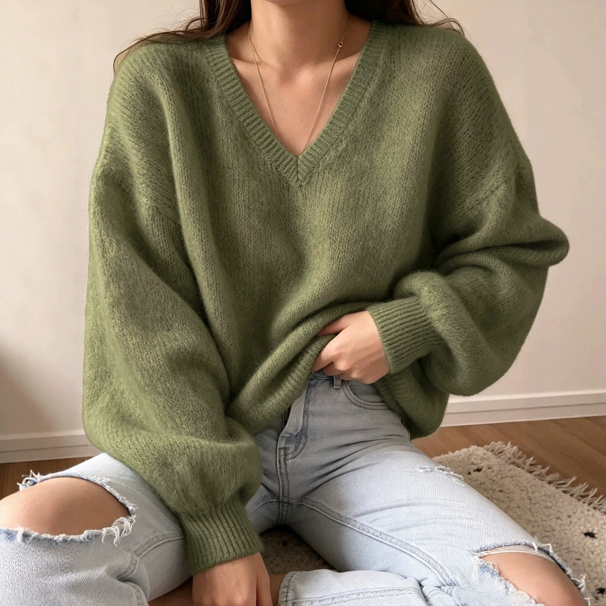 Women's Knitted Pullover Sweater | Casual Lantern Sleeve
