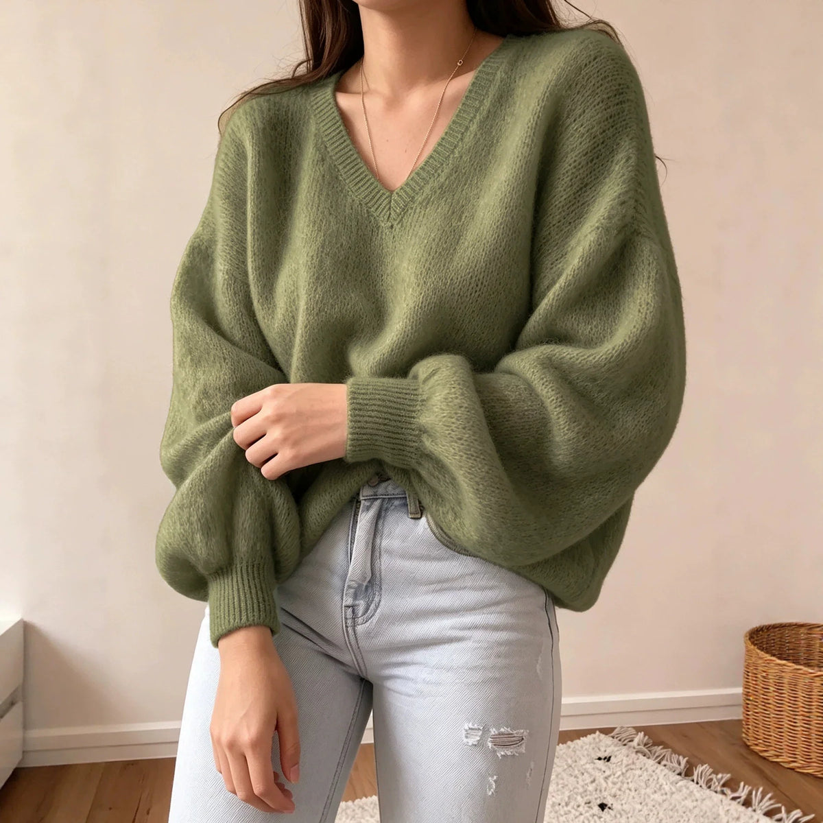 Women's Knitted Pullover Sweater | Casual Lantern Sleeve