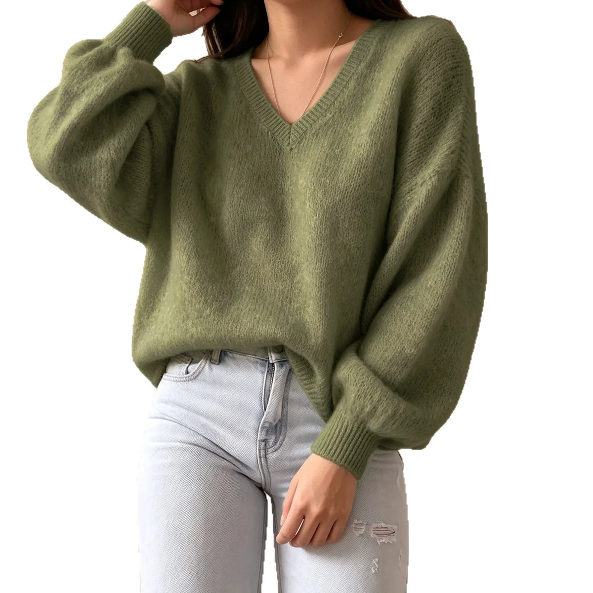 Women's Knitted Pullover Sweater | Casual Lantern Sleeve
