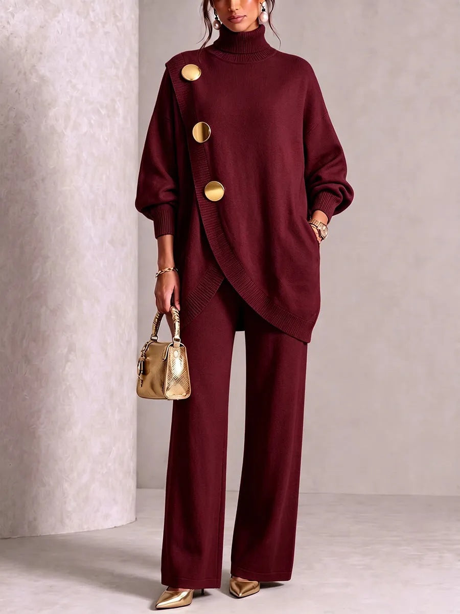 Women's Knitted Winter Sweater Set | Elegant Loose Casual Trousers