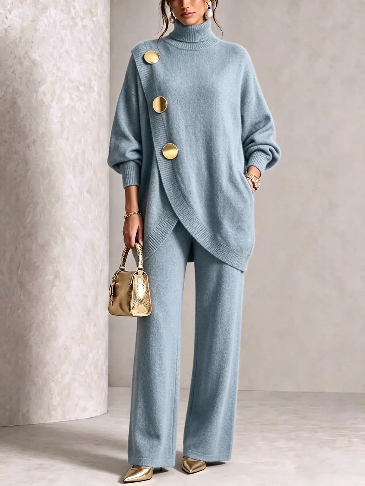 Women's Knitted Winter Sweater Set | Elegant Loose Casual Trousers