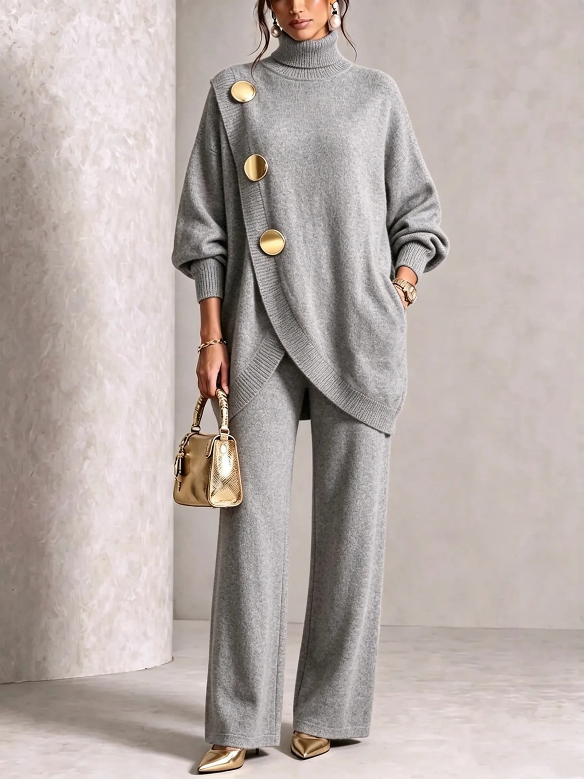 Women's Knitted Winter Sweater Set | Elegant Loose Casual Trousers