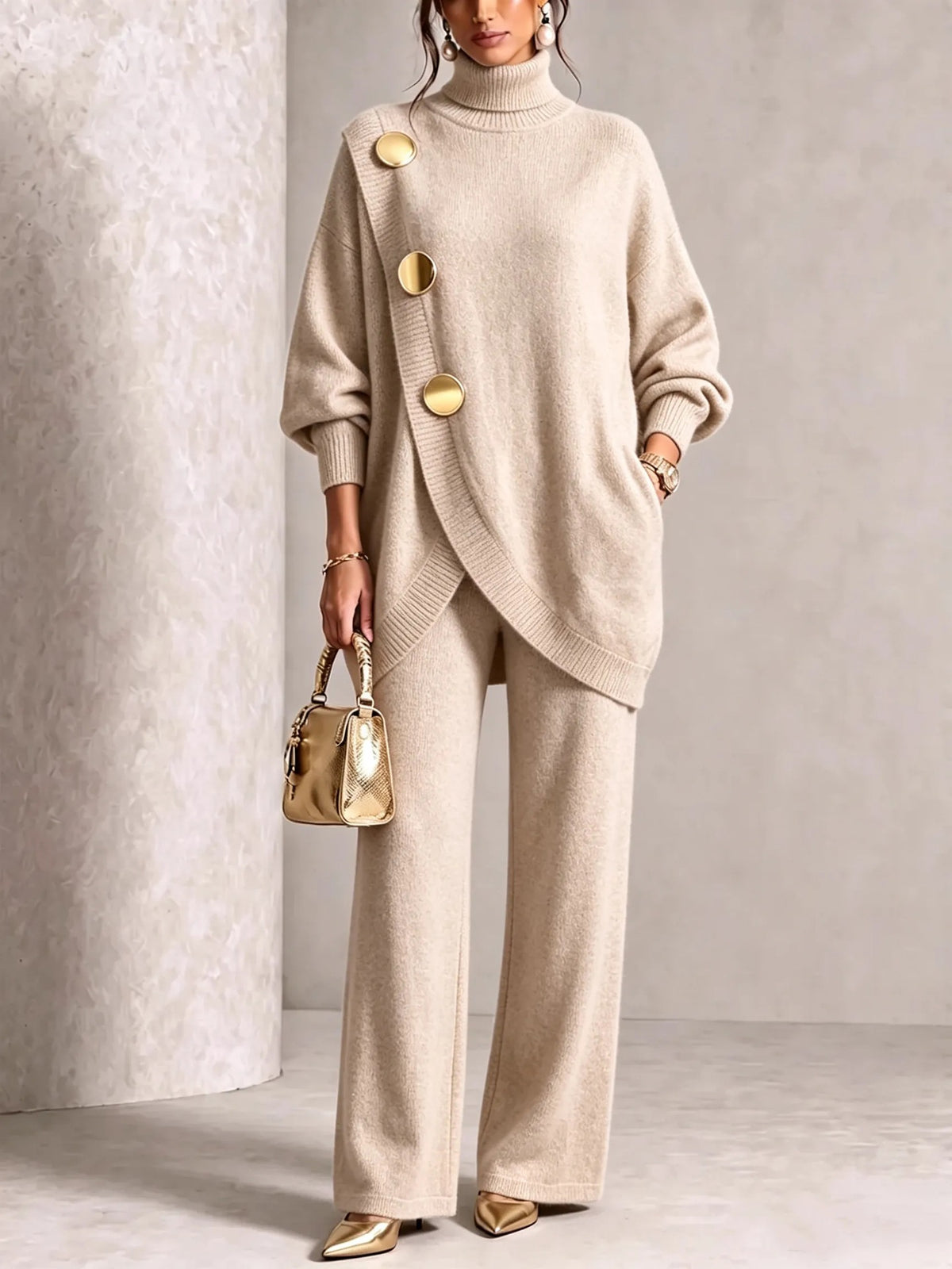 Women's Knitted Winter Sweater Set | Elegant Loose Casual Trousers