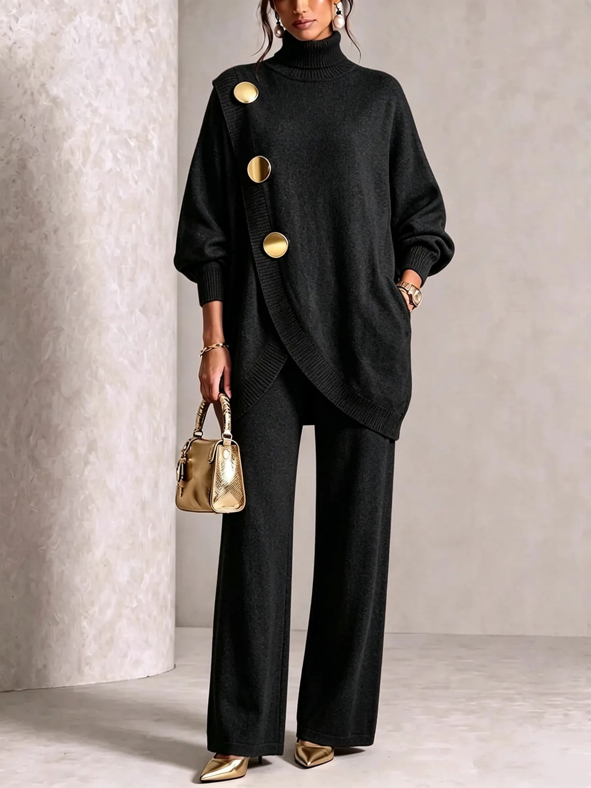 Women's Knitted Winter Sweater Set | Elegant Loose Casual Trousers