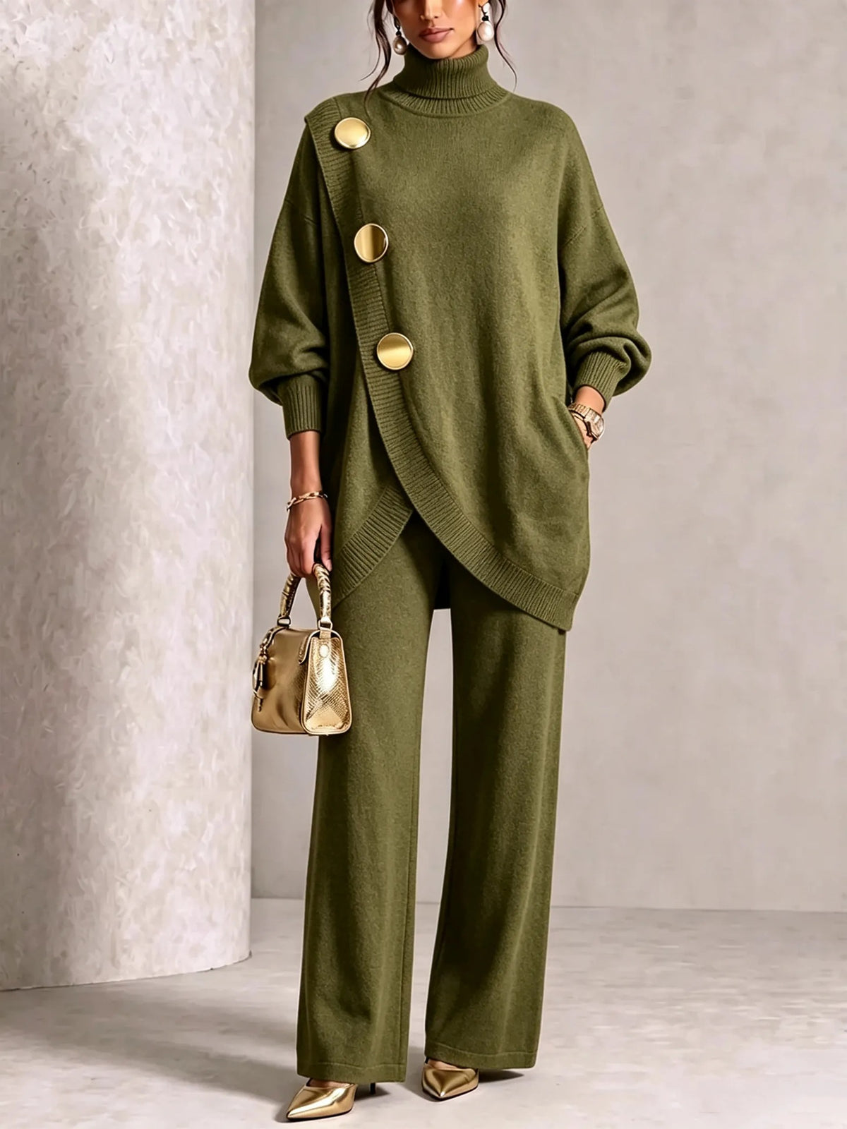 Women's Knitted Winter Sweater Set | Elegant Loose Casual Trousers