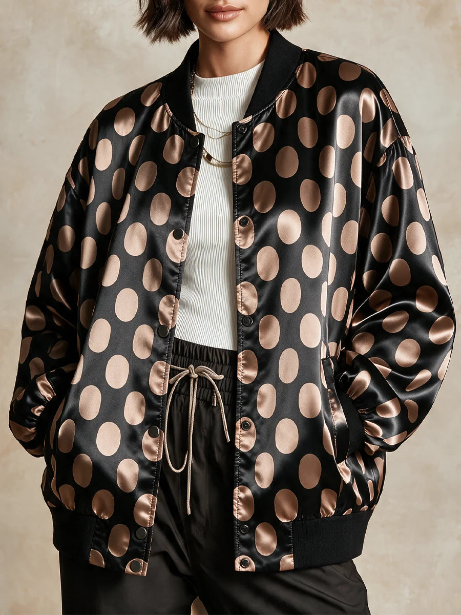 Women's Polyester Baseball Jacket | Oversized Casual Short Coat
