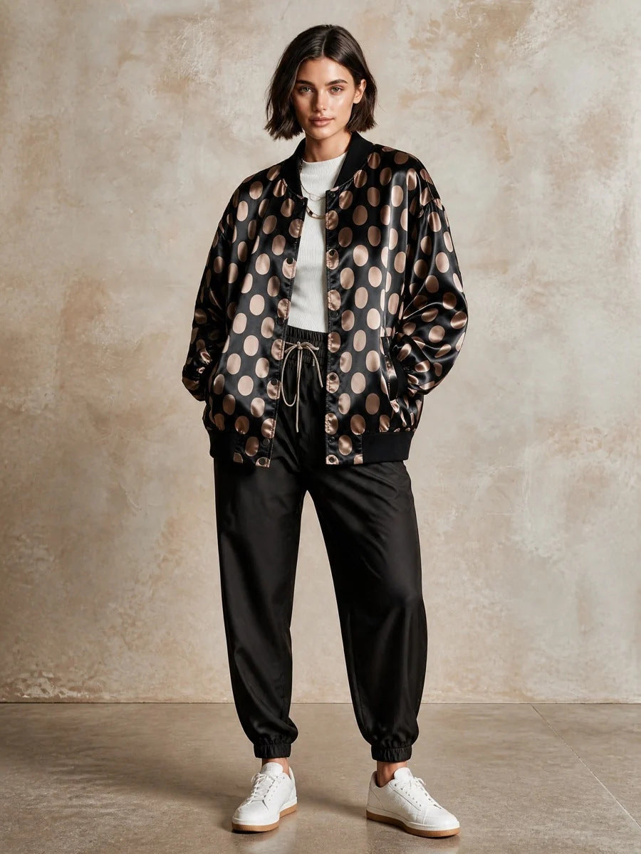 Women's Polyester Baseball Jacket | Oversized Casual Short Coat