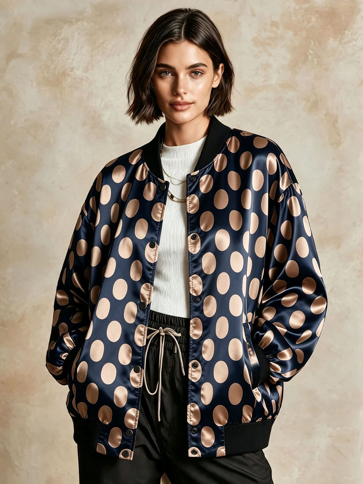 Women's Polyester Baseball Jacket | Oversized Casual Short Coat