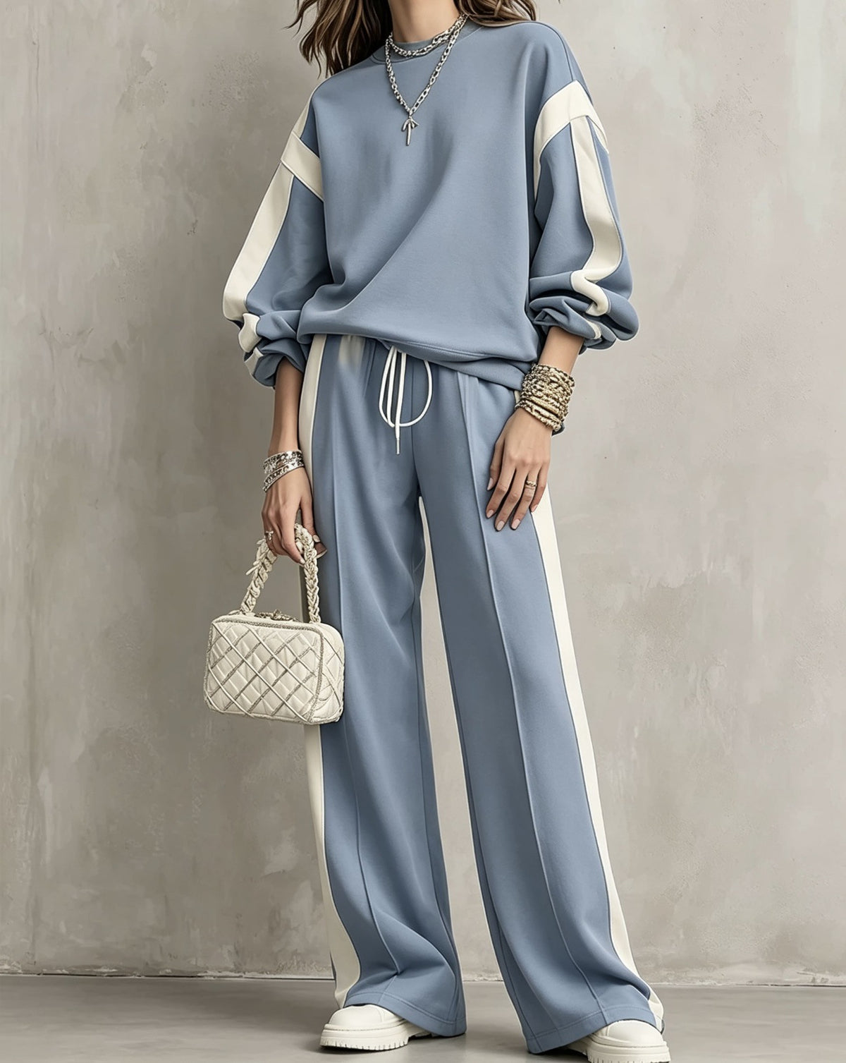 Women's Polyester Tracksuit Set | Casual Drawstring Sweatshirt Trousers