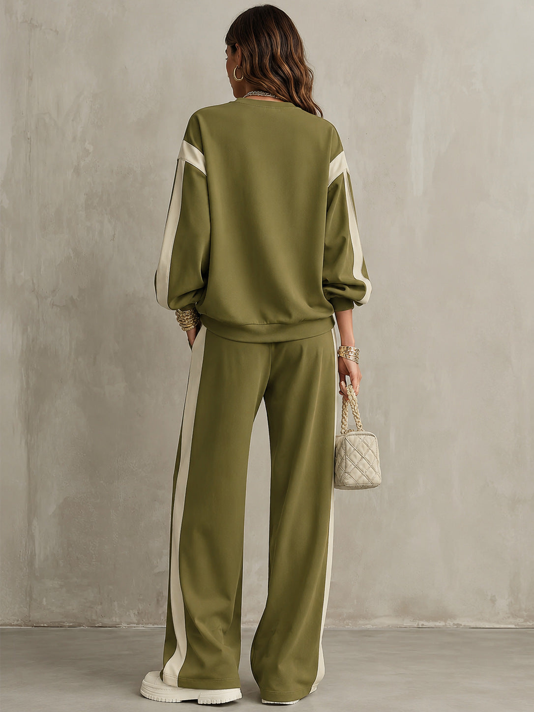 Women's Polyester Tracksuit Set | Casual Drawstring Sweatshirt Trousers