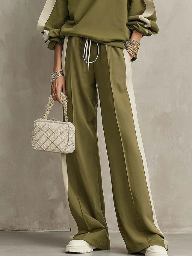 Women's Polyester Tracksuit Set | Casual Drawstring Sweatshirt Trousers