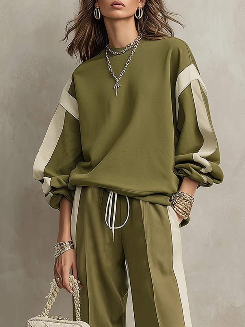 Women's Polyester Tracksuit Set | Casual Drawstring Sweatshirt Trousers