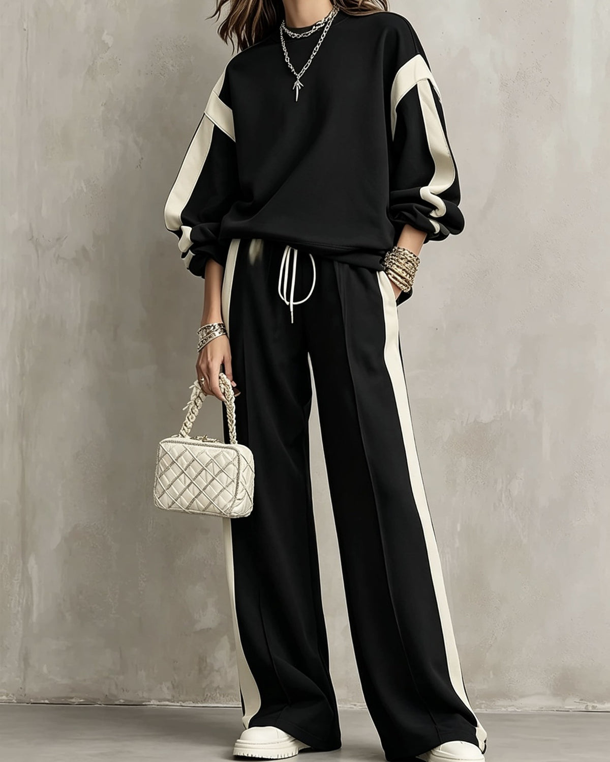 Women's Polyester Tracksuit Set | Casual Drawstring Sweatshirt Trousers