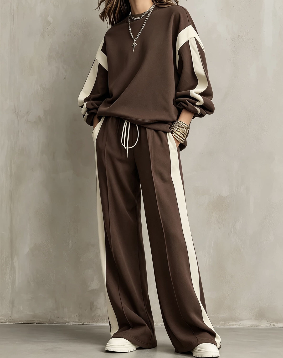 Women's Polyester Tracksuit Set | Casual Drawstring Sweatshirt Trousers