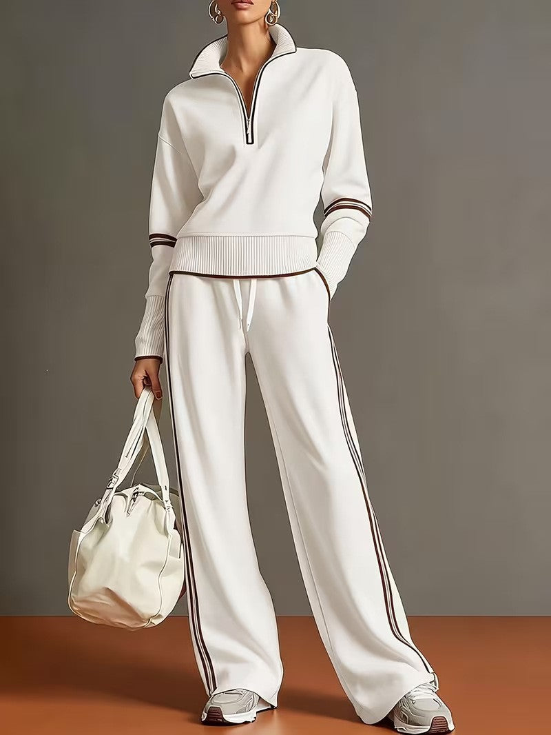 Women's Polyester Tracksuit Set | Casual Zip-Up Sweatshirt Jogger Pants