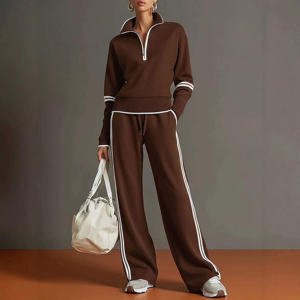 Women's Polyester Tracksuit Set | Casual Zip-Up Sweatshirt Jogger Pants