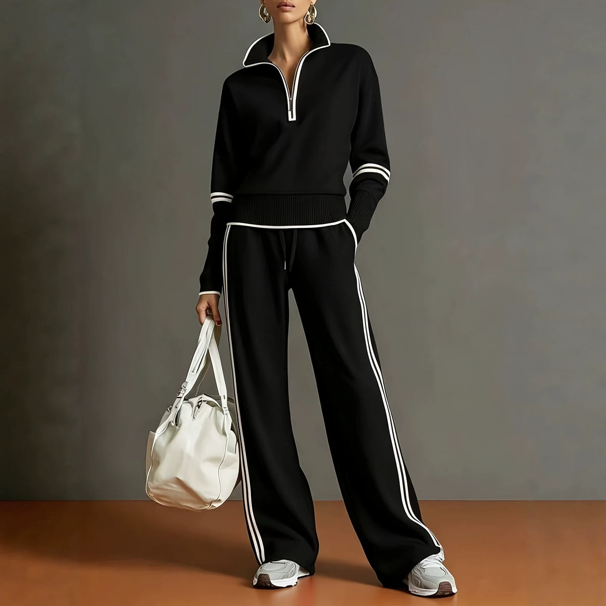 Women's Polyester Tracksuit Set | Casual Zip-Up Sweatshirt Jogger Pants